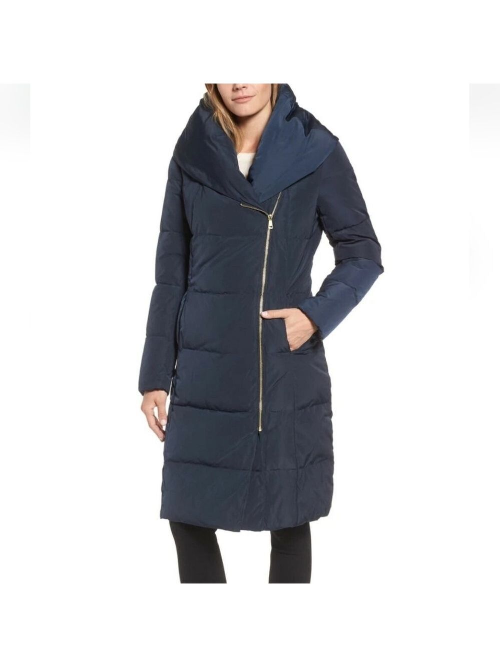 Cole Haan Asymmetrical Pillow-Collar Down Puffer Coat, Size S